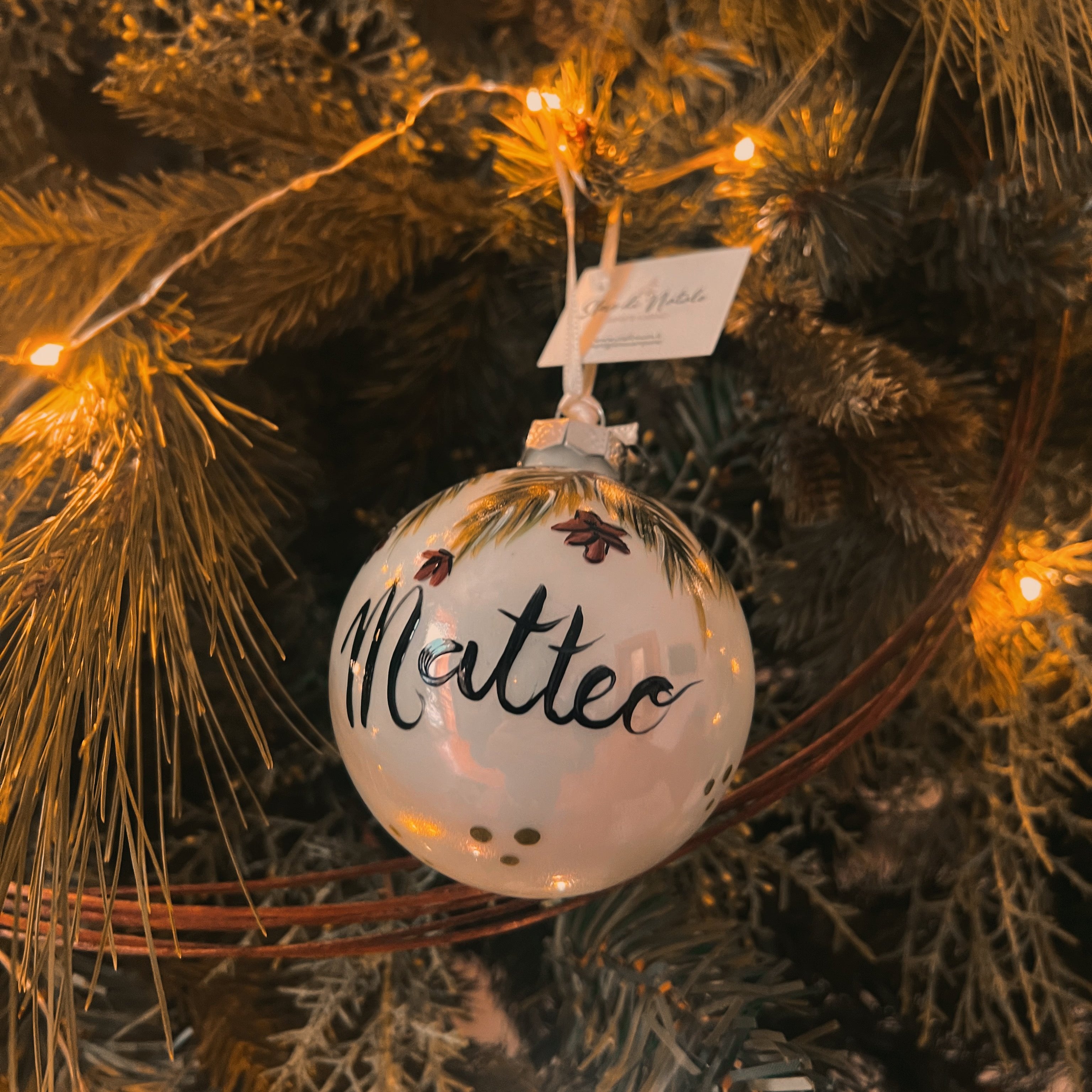 Sfera di Natale in Vetro con Nome modello Pigna Dipinta A Mano