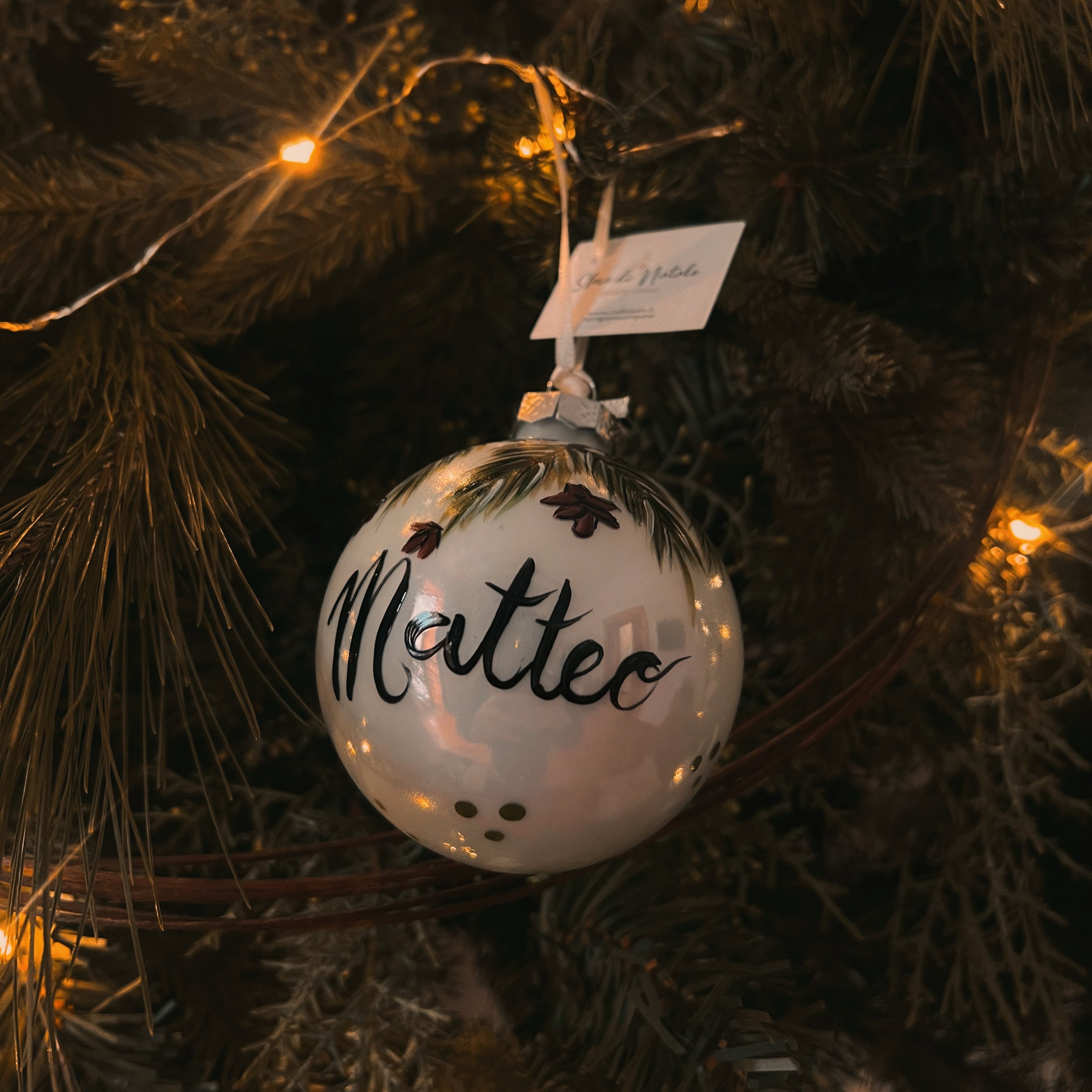 Sfera di Natale in Vetro con Nome modello Pigna Dipinta A Mano