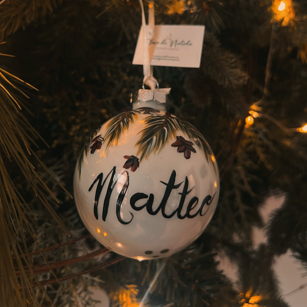 Sfera di Natale in Vetro con Nome modello Pigna Dipinta A Mano