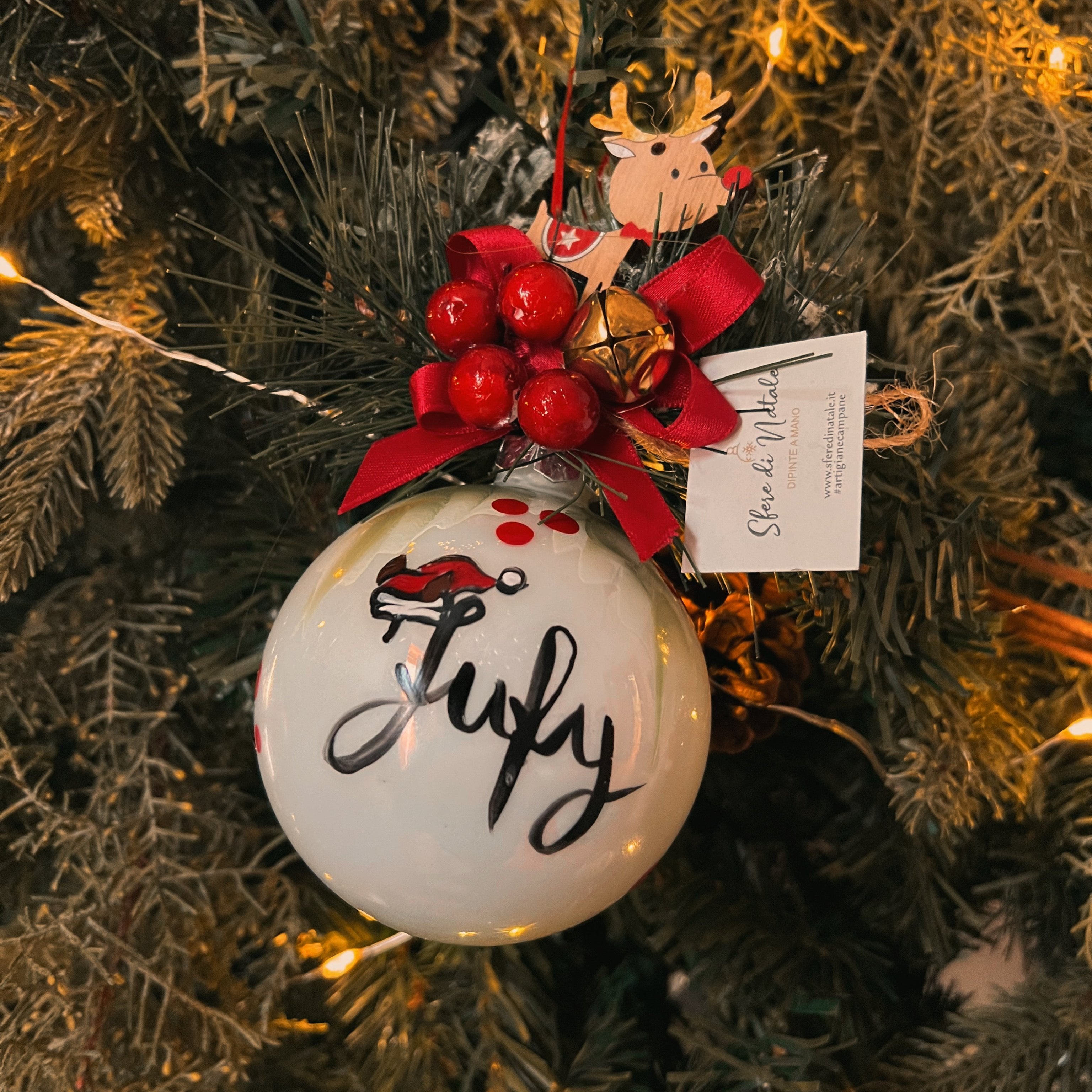 Sfera di Natale in Vetro con Nome Cucciolo Animal Names Dipinta A Mano