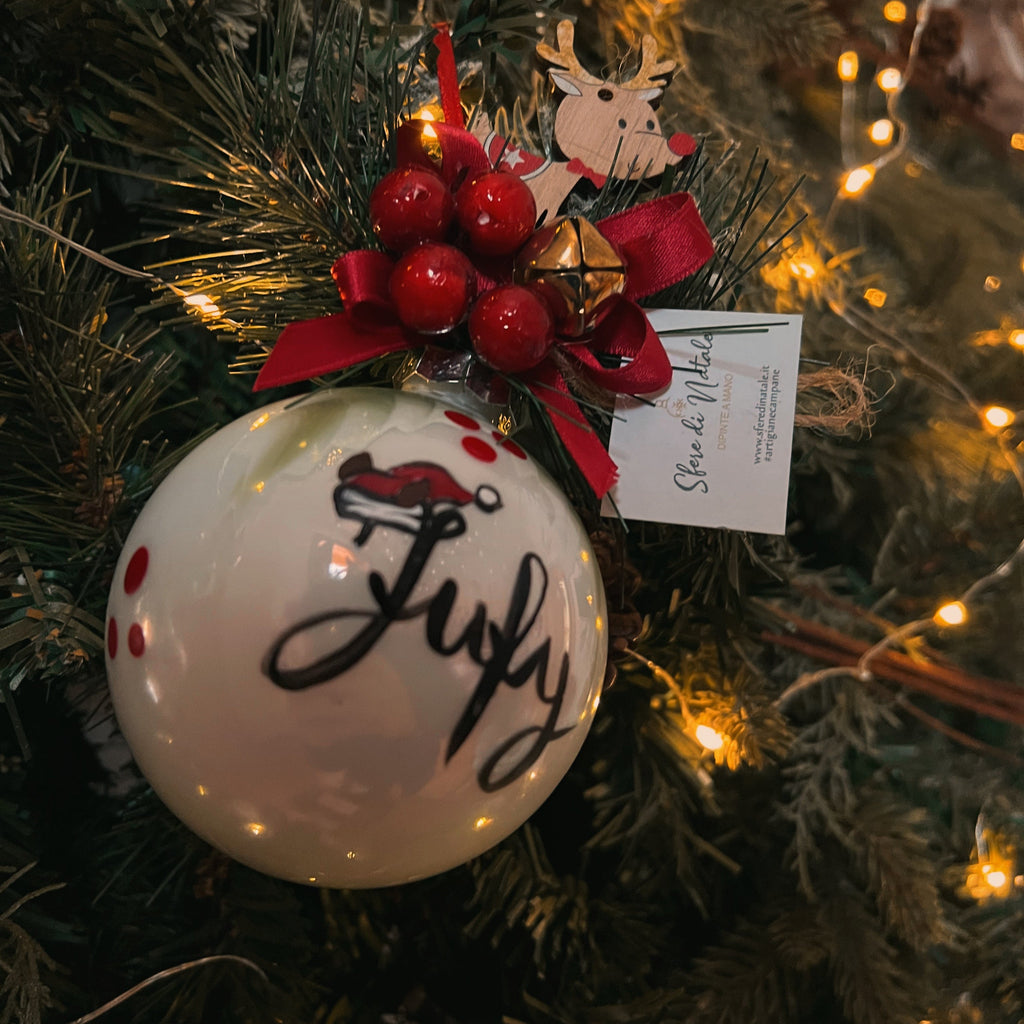 Sfera di Natale in Vetro con Nome Cucciolo Animal Names Dipinta A Mano