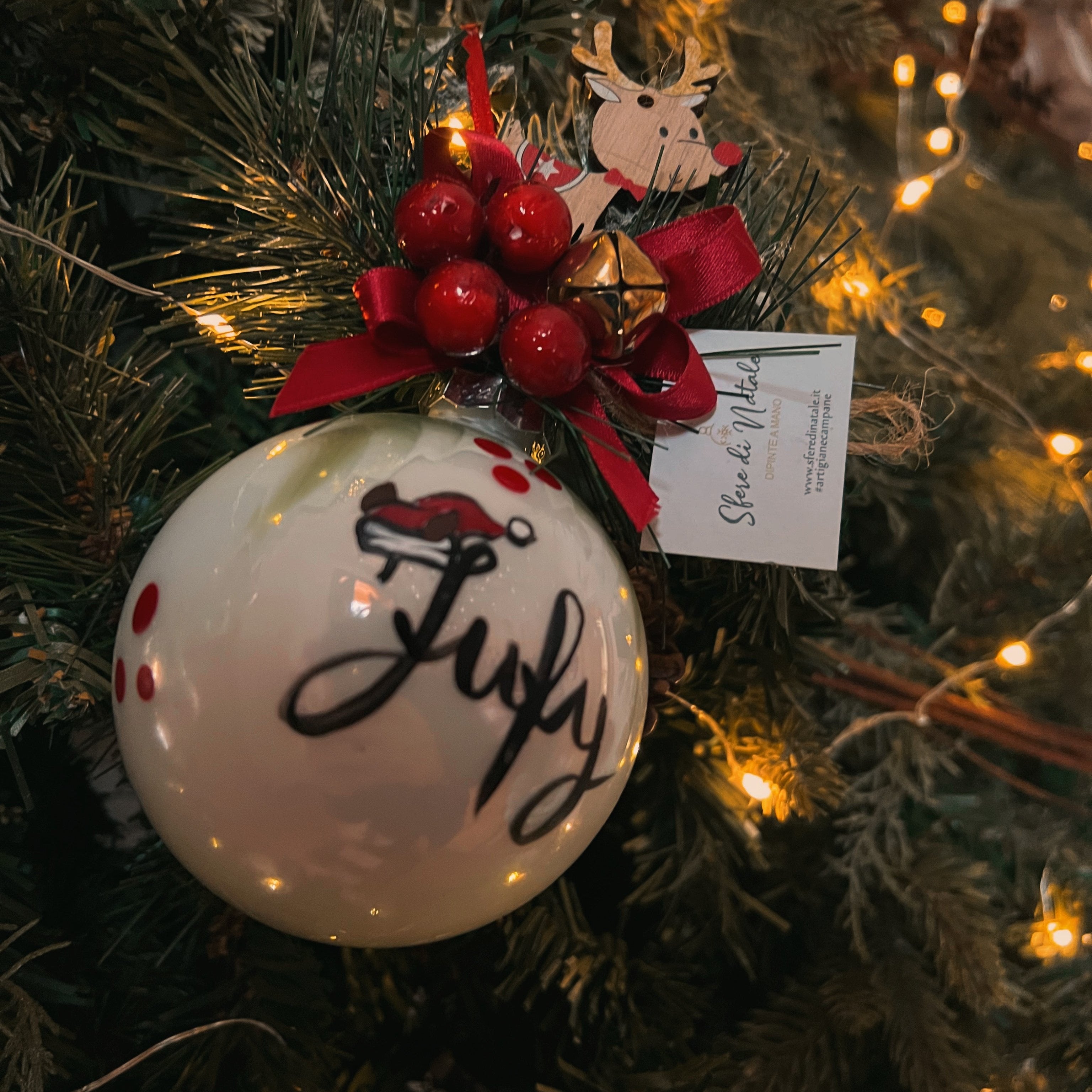 Sfera di Natale in Vetro con Nome Cucciolo Animal Names Dipinta A Mano