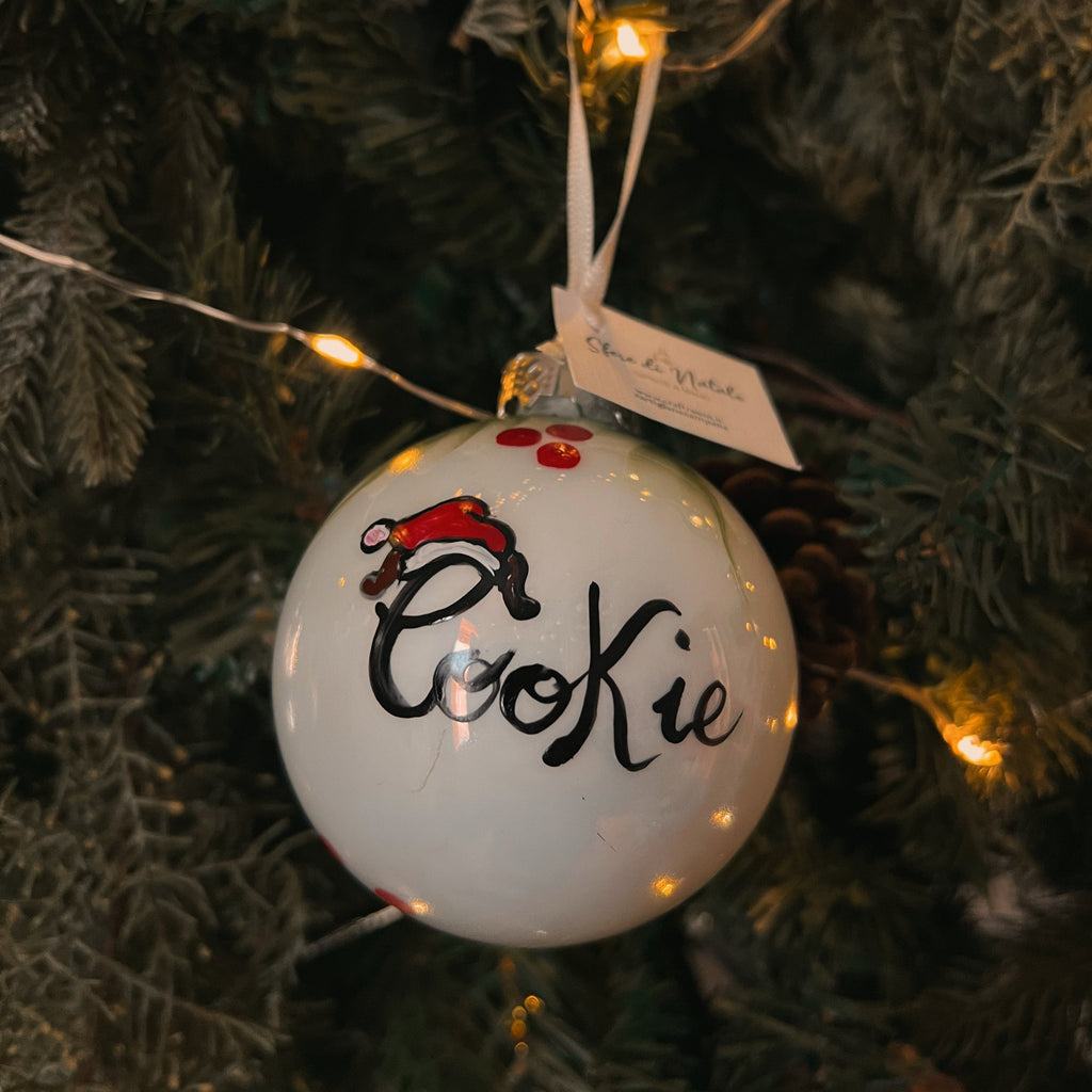 Sfera di Natale in Vetro con Nome Cucciolo Animal Names Dipinta A Mano