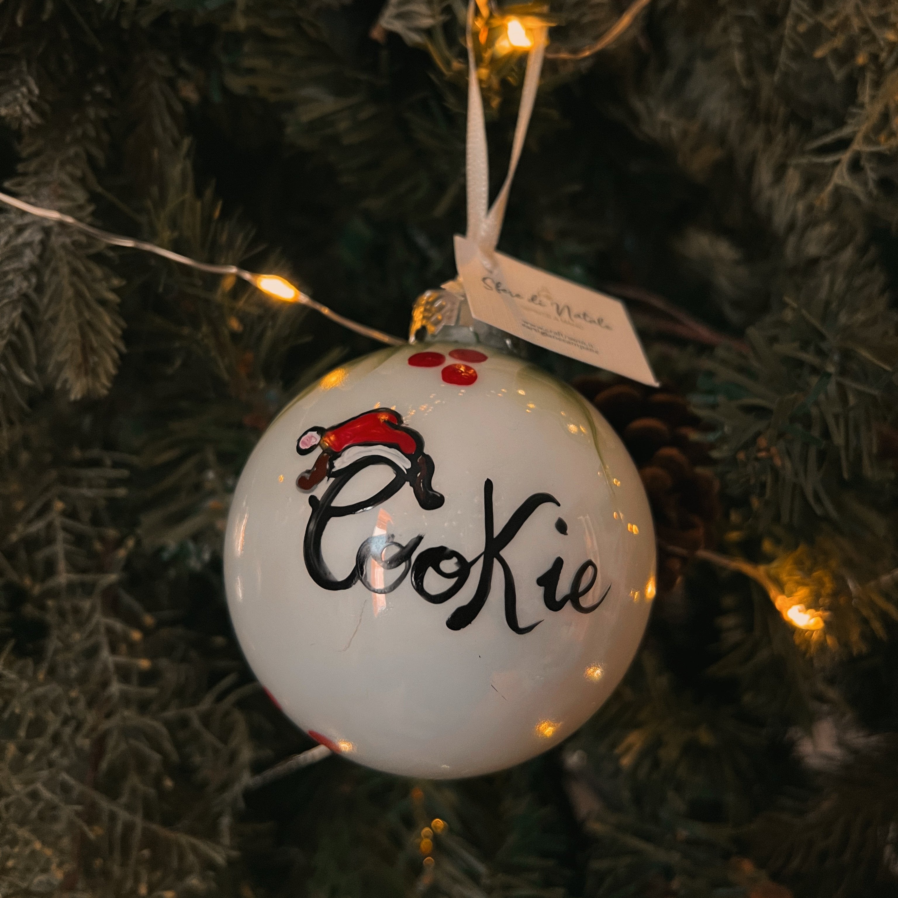 Sfera di Natale in Vetro con Nome Cucciolo Animal Names Dipinta A Mano