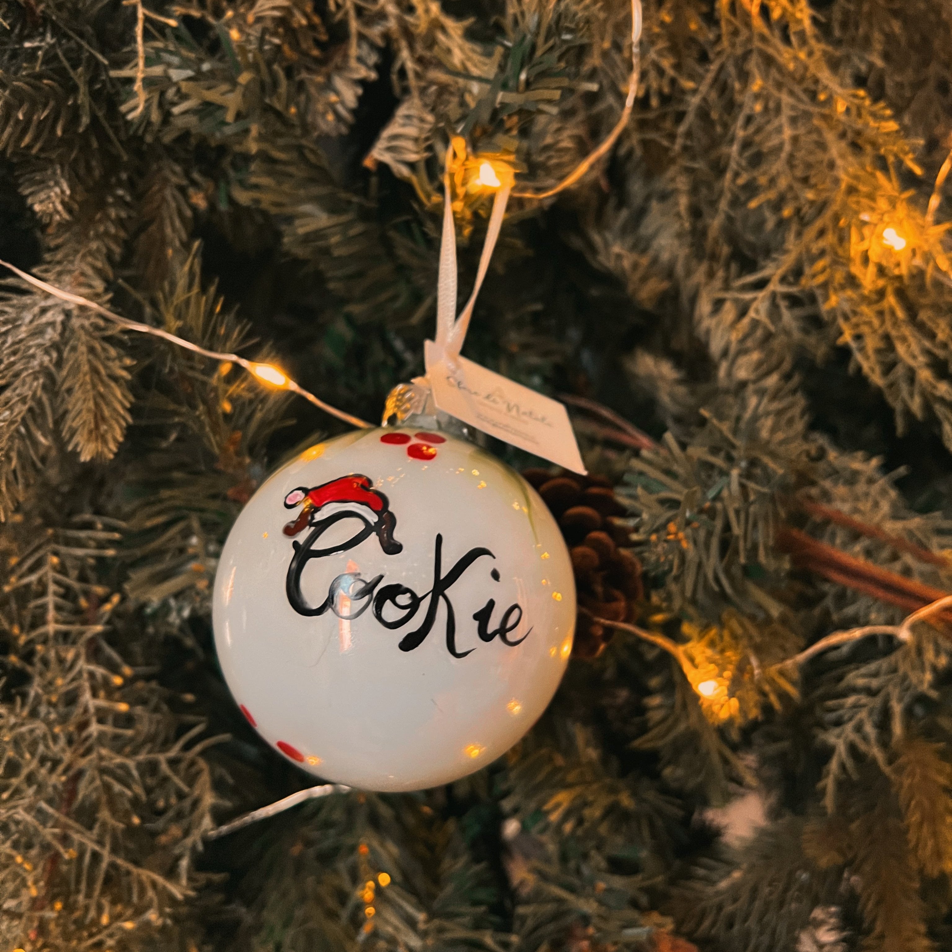 Sfera di Natale in Vetro con Nome Cucciolo Animal Names Dipinta A Mano
