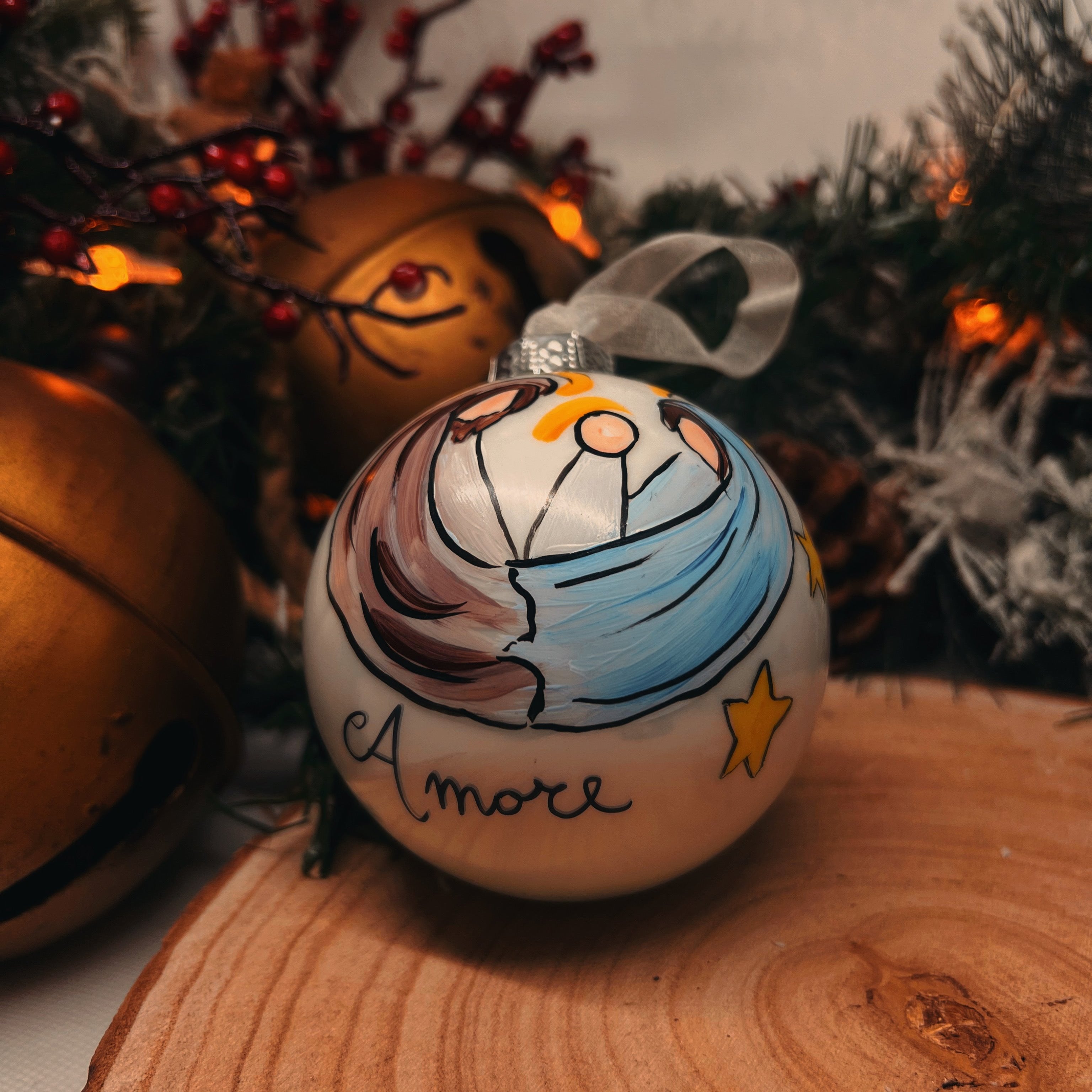 KIT 4 Sfere di Natale in Vetro Personalizzate Soggetti Natività, Angelo, Candele, Re Magi Dipinta A MANO 8cm Ø