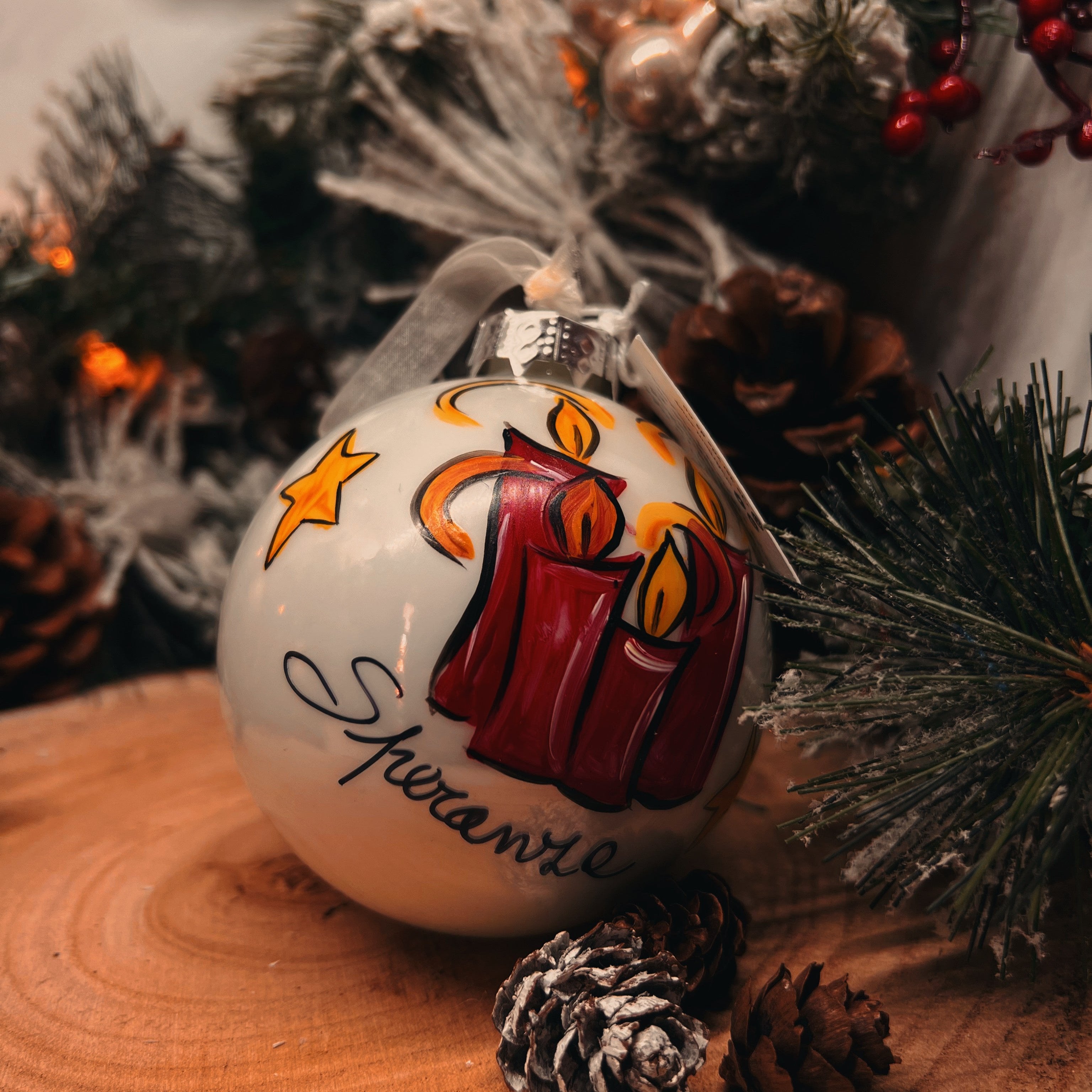 KIT 4 Sfere di Natale in Vetro Personalizzate Soggetti Natività, Angelo, Candele, Re Magi Dipinta A MANO 8cm Ø