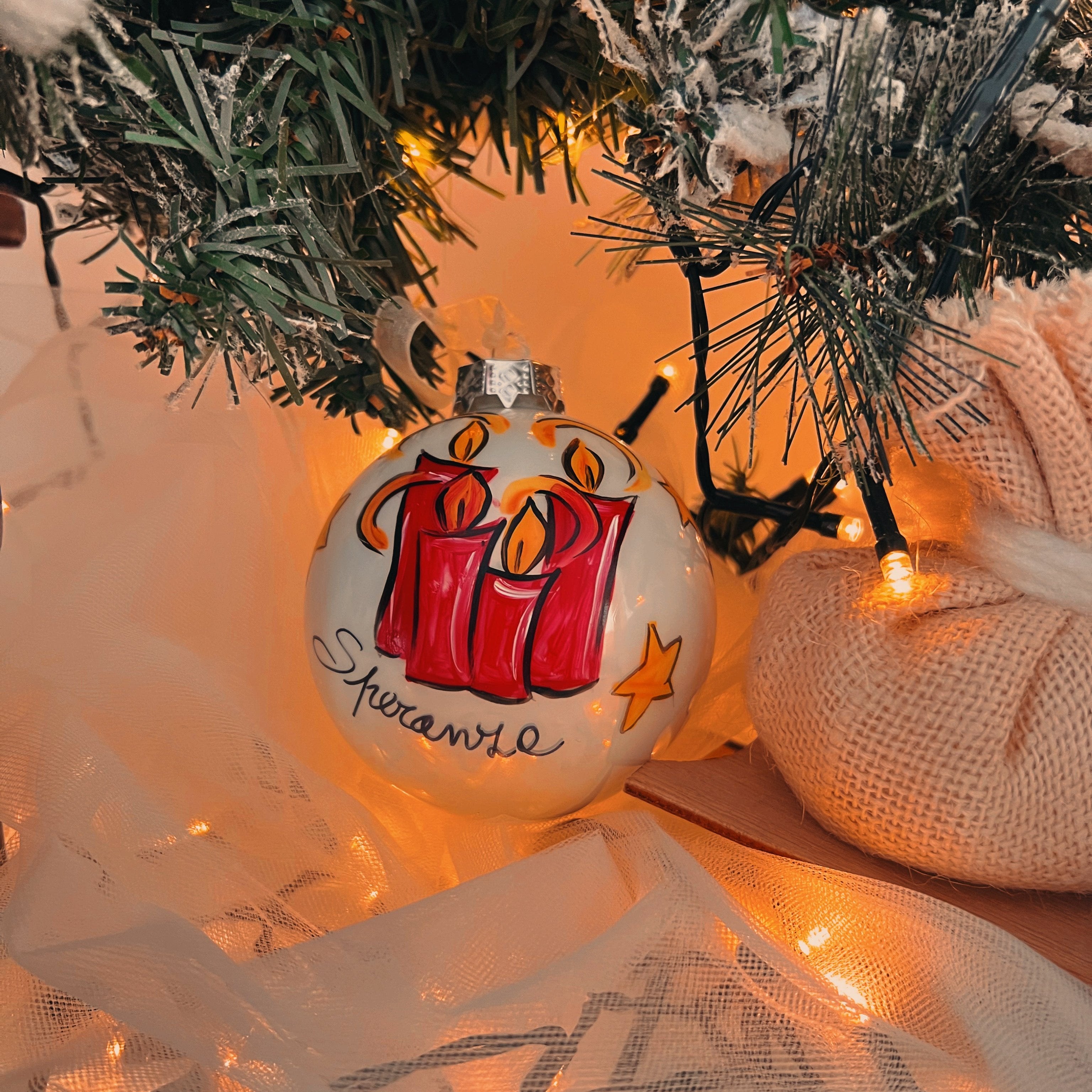 Sfera di Natale in Vetro Personalizzata Candele Dipinta a Mano
