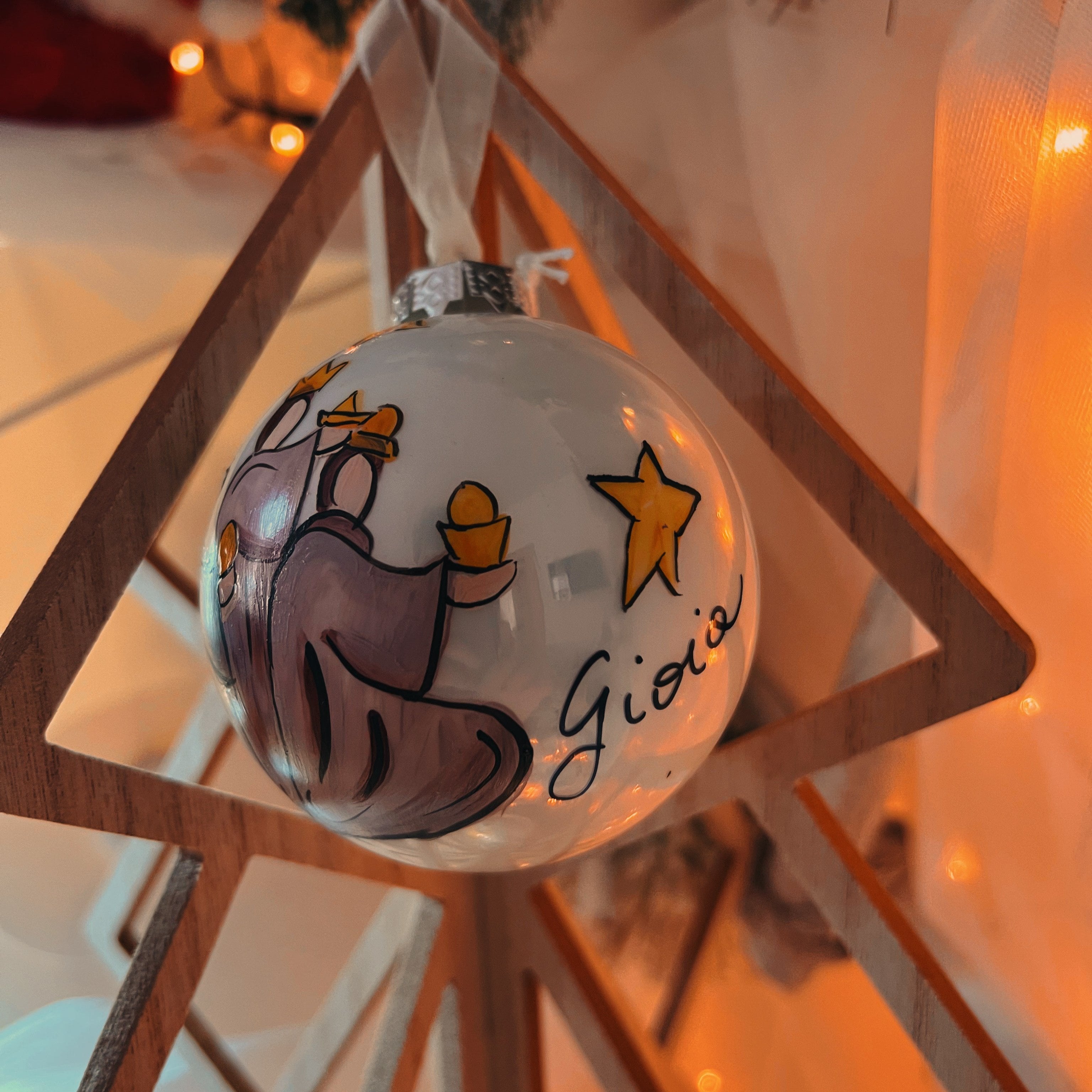 KIT 4 Sfere di Natale in Vetro Personalizzate Soggetti Natività, Angelo, Candele, Re Magi Dipinta A MANO 8cm Ø
