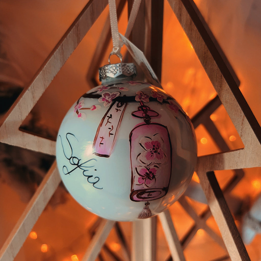 Sfera di Natale in Vetro Sakura Luminarie Dipinta A Mano