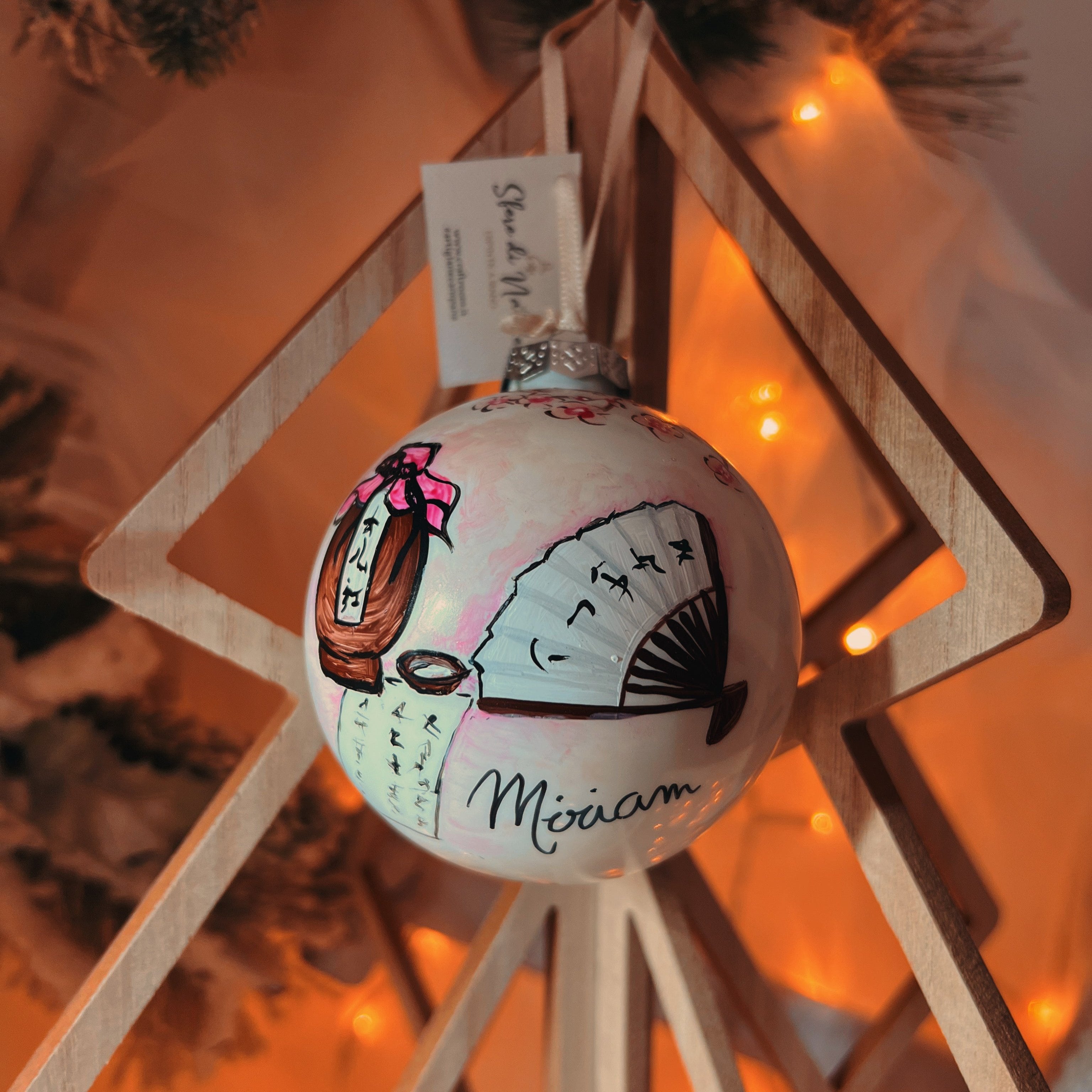Sfera di Natale in Vetro Sakura Sensu Dipinta A Mano