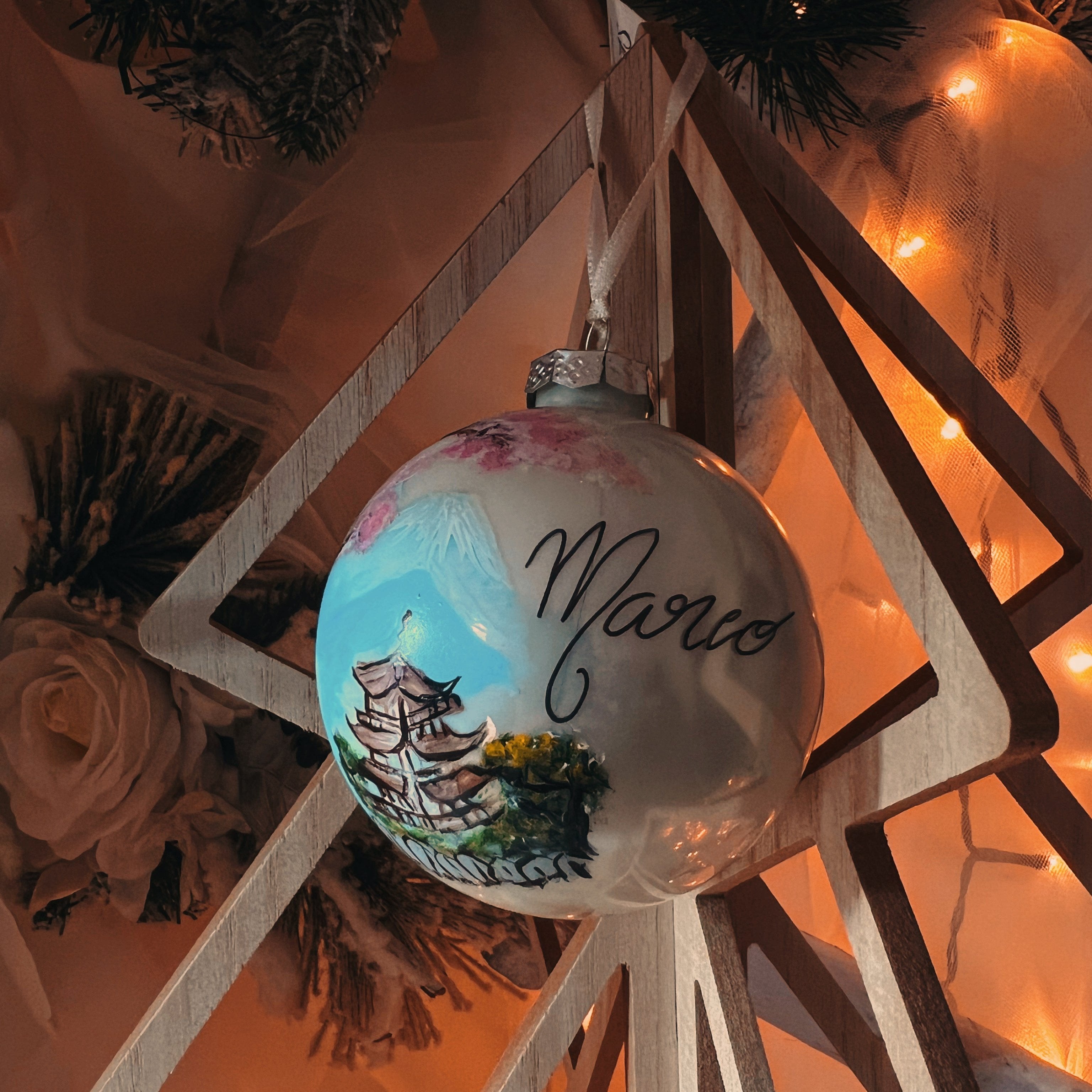 Sfera di Natale in Vetro Sakura Tera Dipinta A Mano