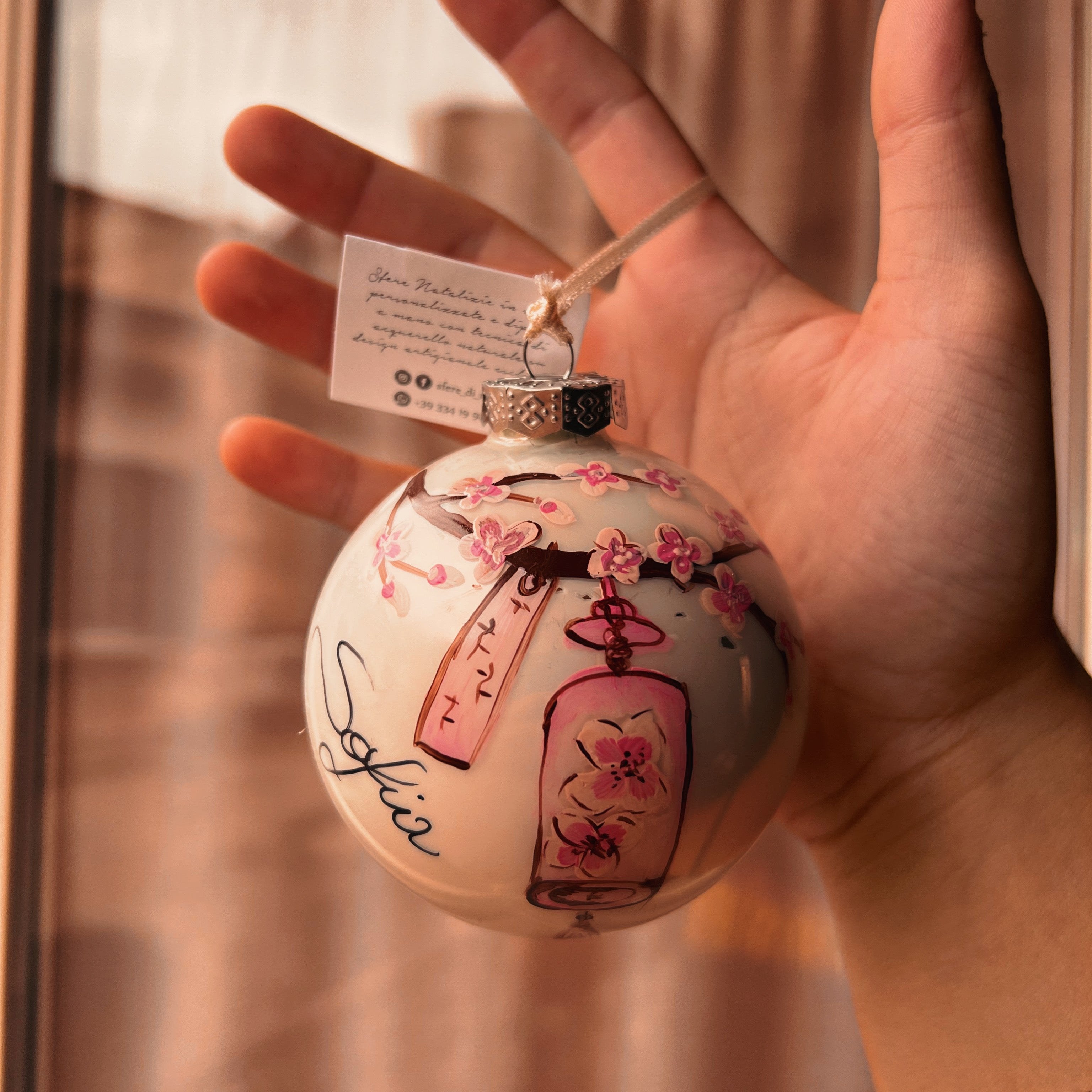 Sfera di Natale in Vetro Sakura Luminarie Dipinta A Mano