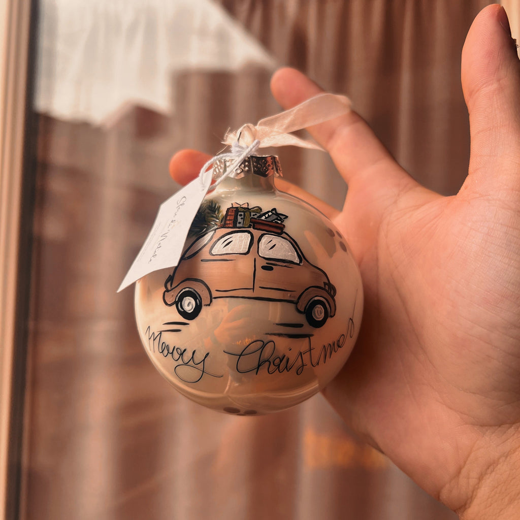 Sfera di Natale in Vetro Macchinina Scandinavian Dipinta A Mano
