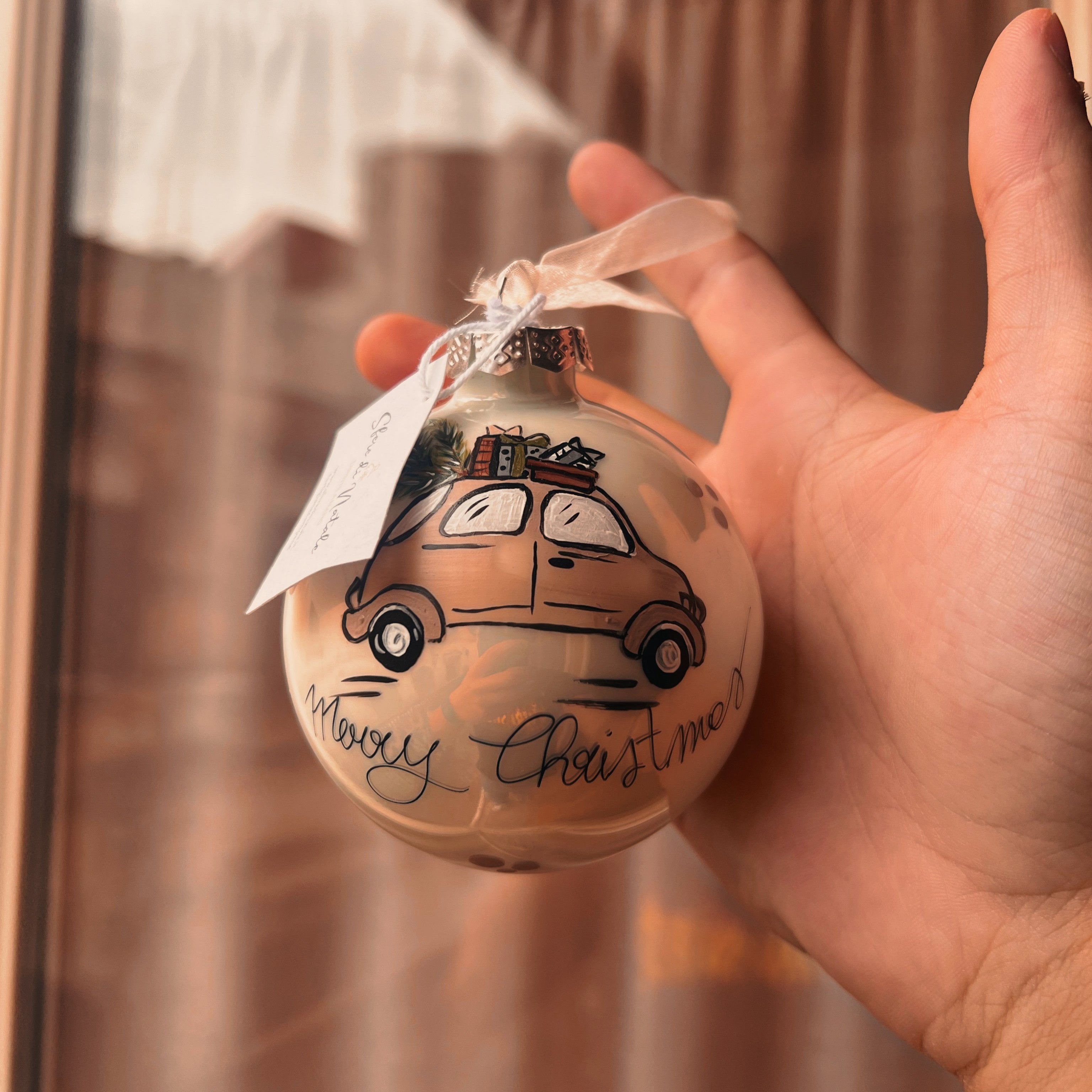Sfera di Natale in Vetro Macchinina Scandinavian Dipinta A Mano