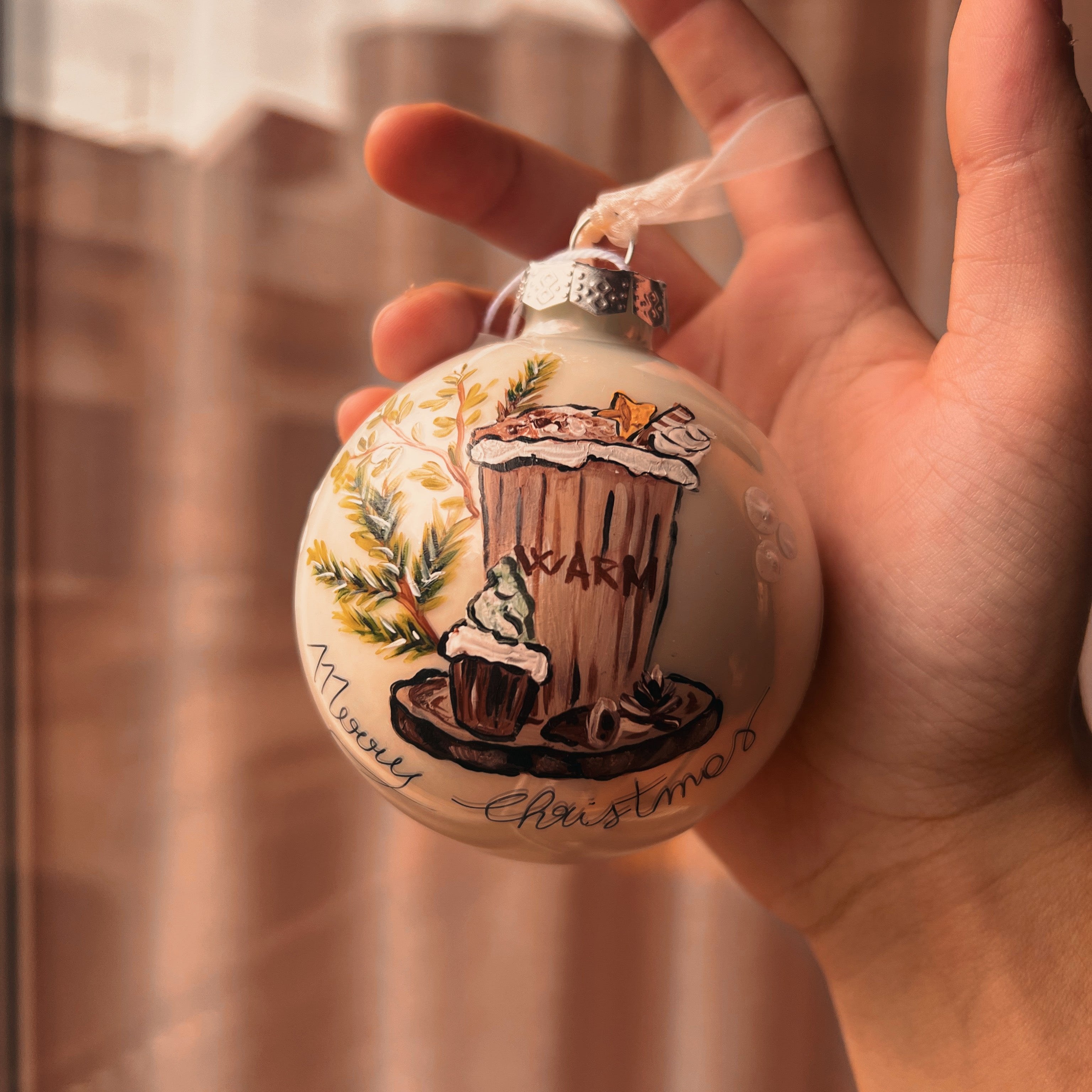 KIT 4 Sfere di Natale in Vetro Personalizzate Scandinavian con Home, Macchinina, Regali, Vaso Dipinta a Mano 8cm Ø
