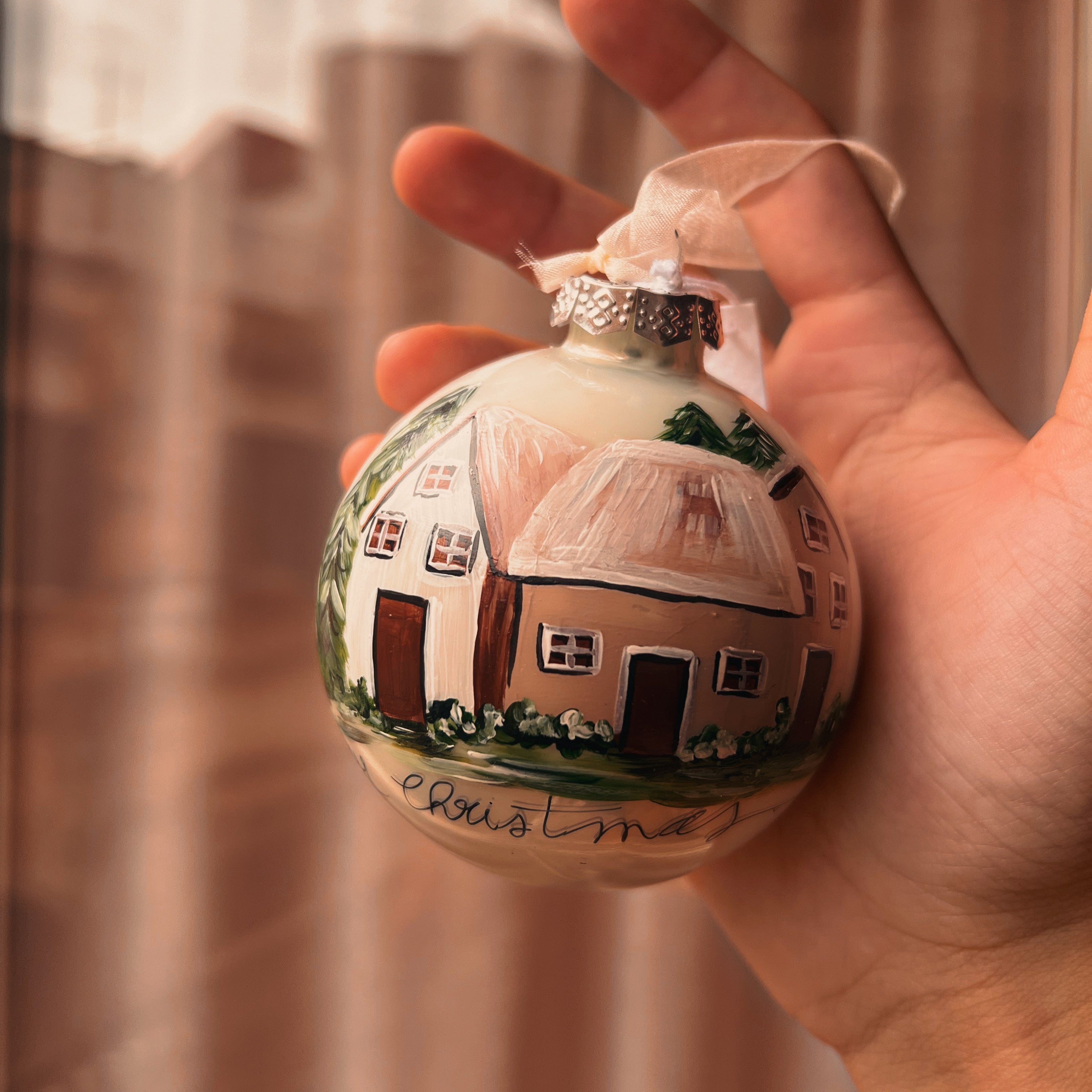 KIT 4 Sfere di Natale in Vetro Personalizzate Scandinavian con Home, Macchinina, Regali, Vaso Dipinta a Mano 8cm Ø
