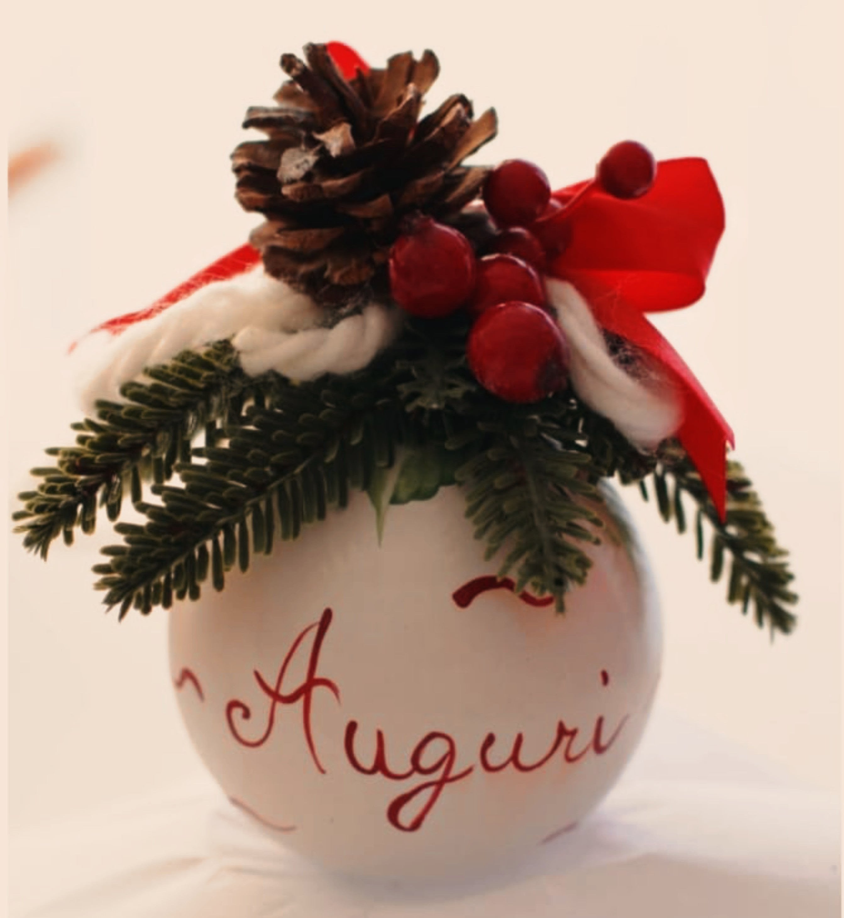 Sfera di Natale in Vetro con Scritta Auguri Dipinta A Mano