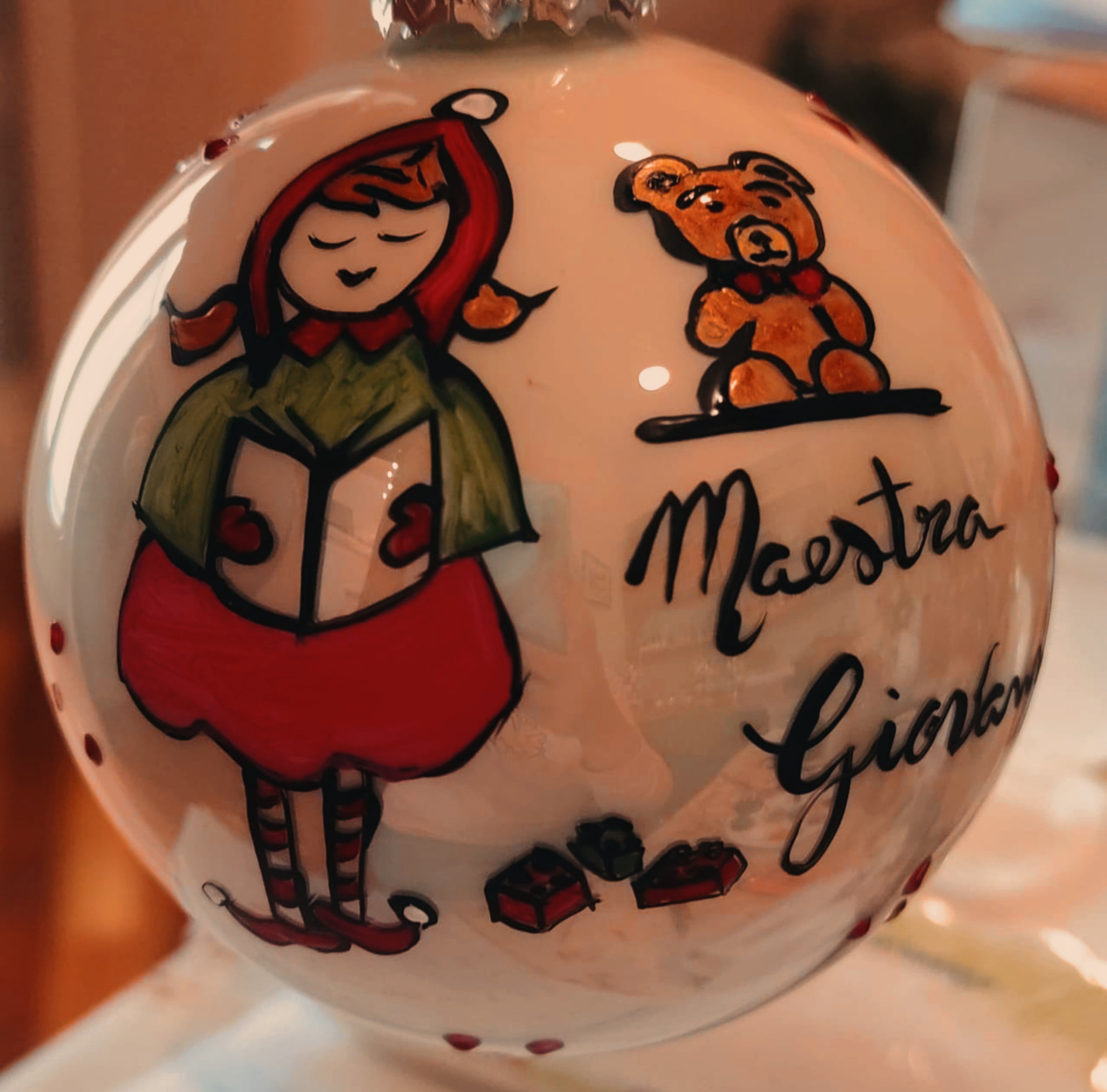 Sfera di Natale in Vetro Personalizzata Maestra di Asilo Dipinta a Mano