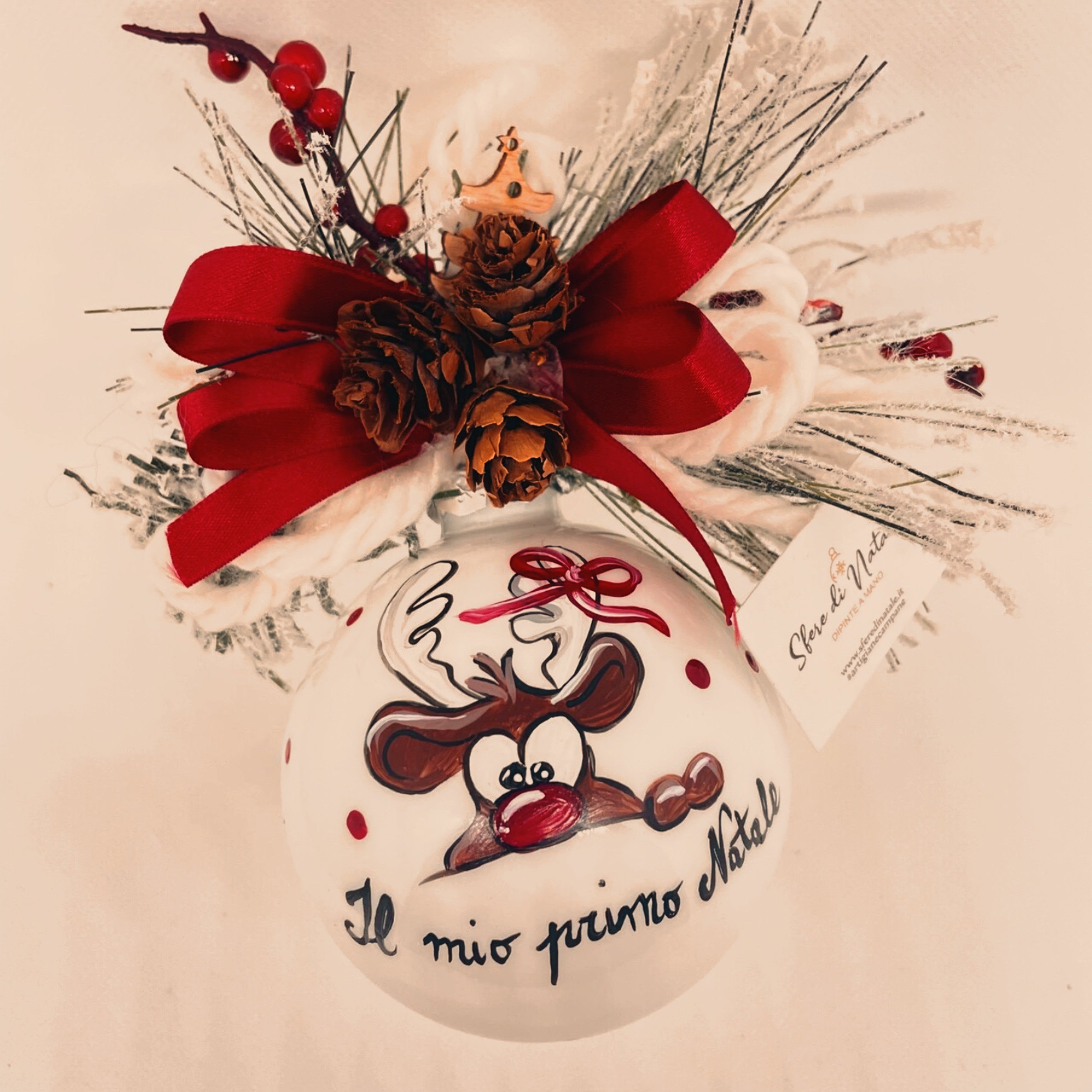 Sfera di Natale in Vetro Personalizzata Soggetto Alce Dipinta a Mano