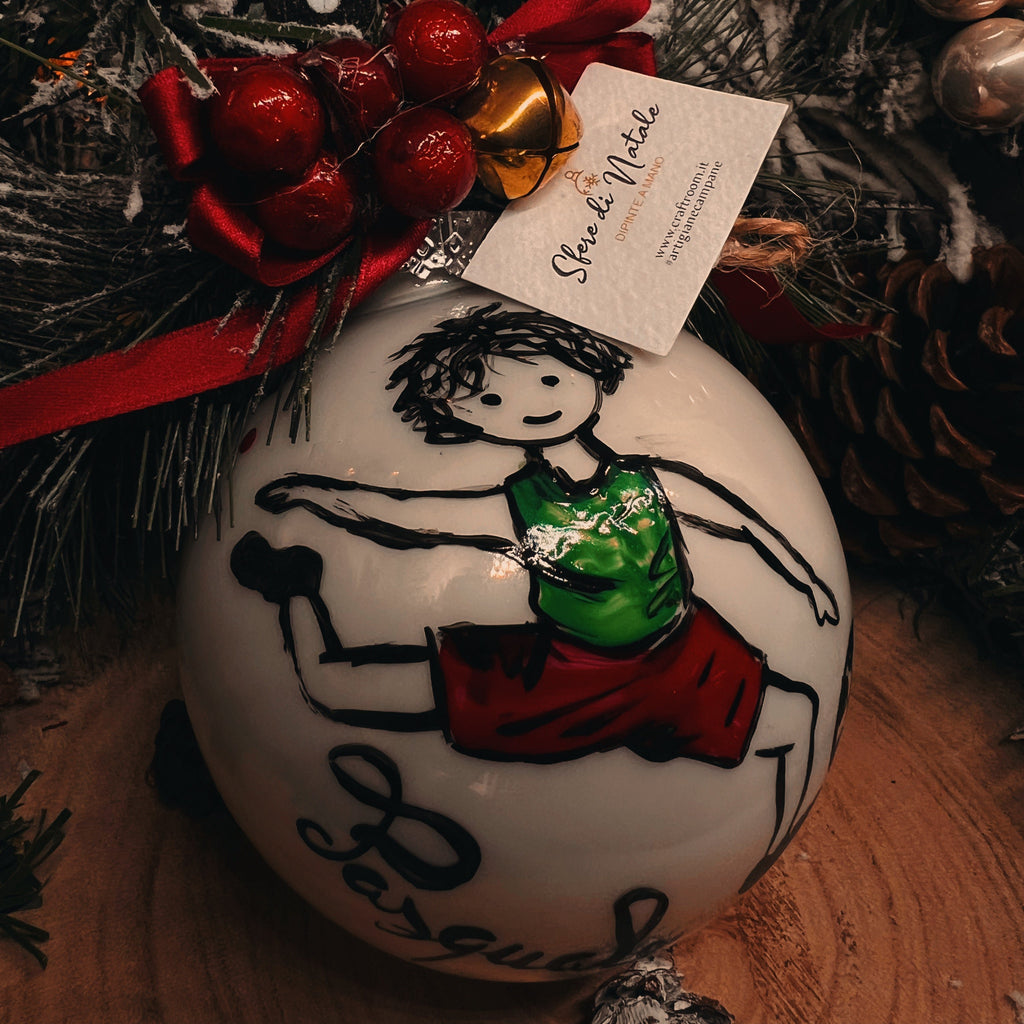 Sfera di Natale in Vetro Personalizzata Calciatore Dipinta a Mano
