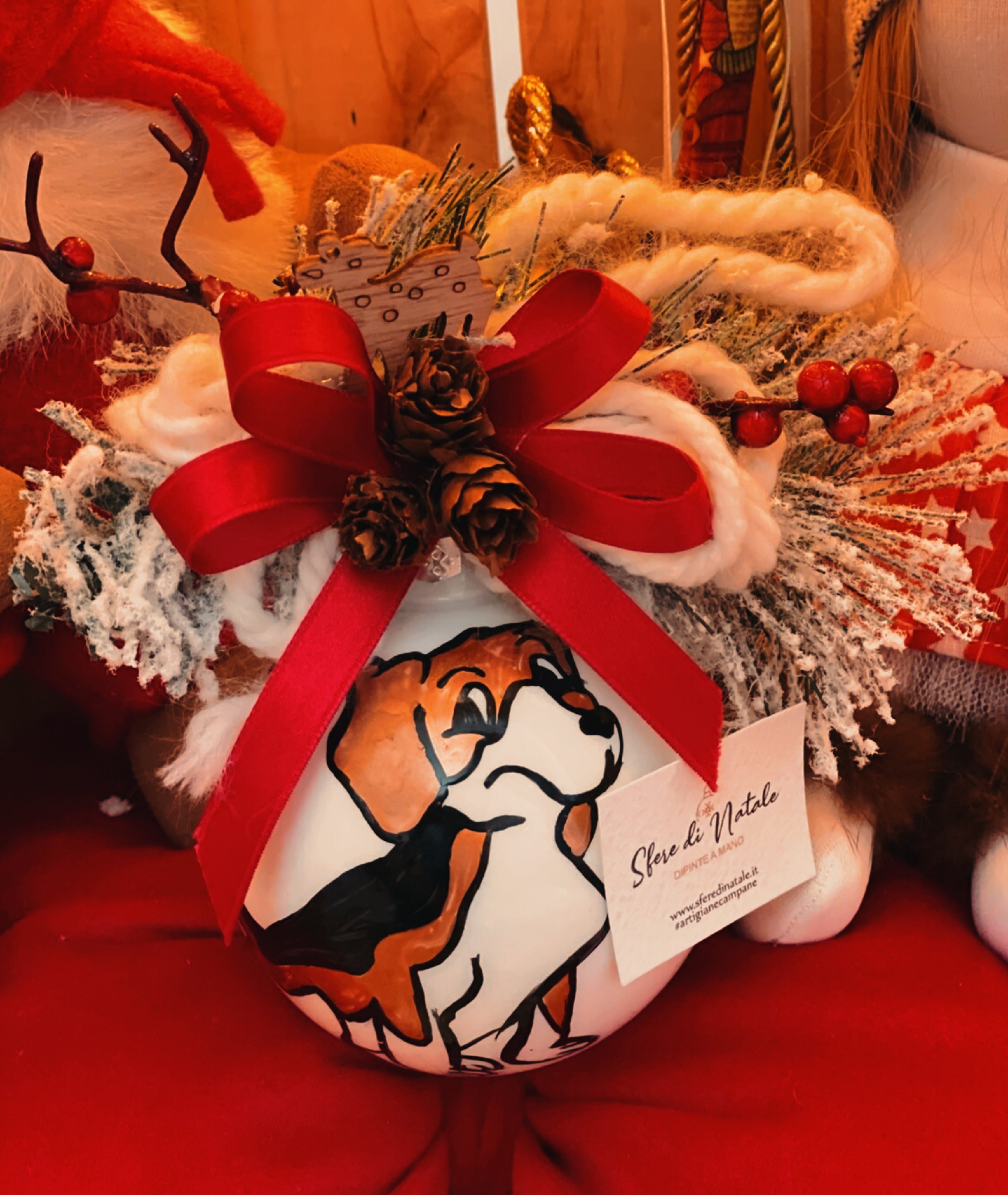 Sfera di Natale in Vetro Personalizzata Soggetto Cane Dipinta a Mano