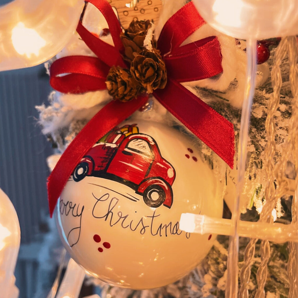 Sfera di Natale in Vetro Personalizzata Furgoncino Dipinta a Mano