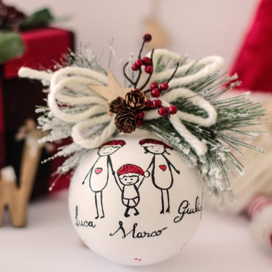 Sfera di Natale in Vetro Personalizzata Famiglia Basic Dipinta a Mano