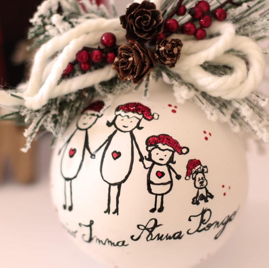 Sfera di Natale in Vetro Personalizzata Famiglia Basic Dipinta a Mano