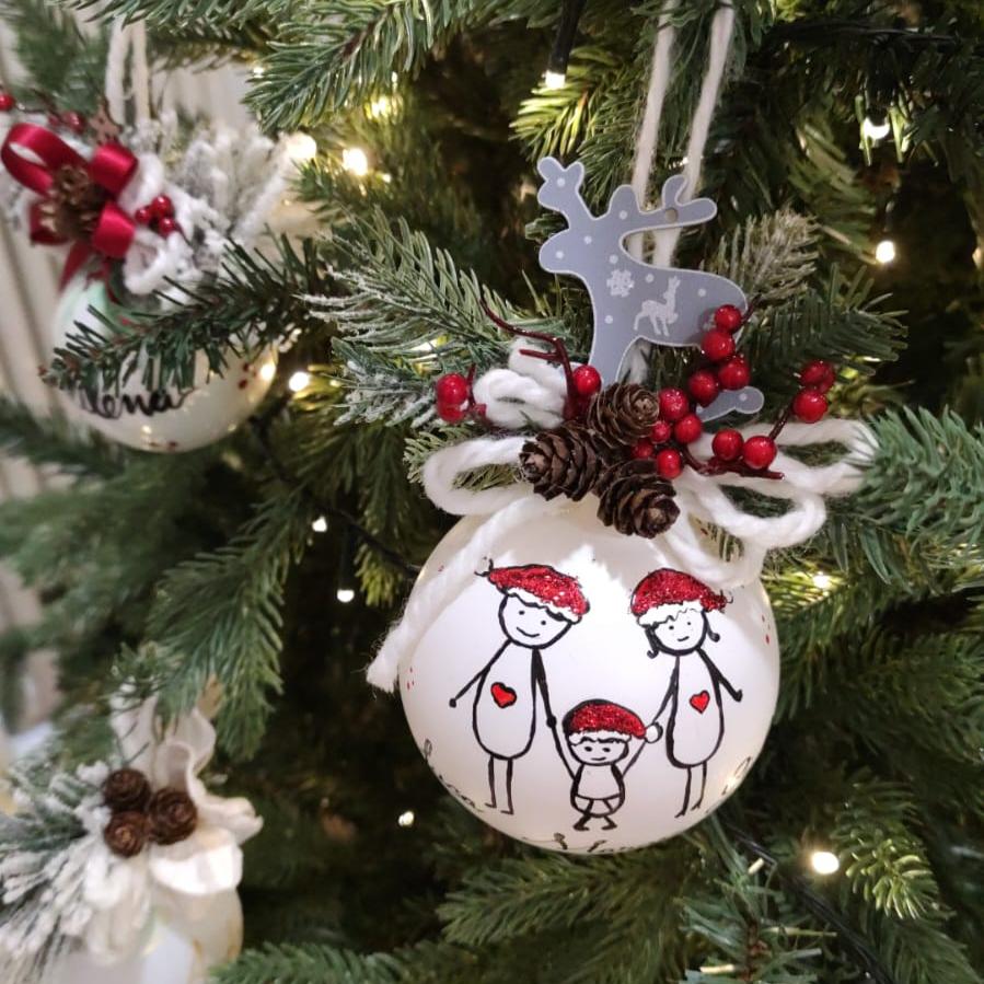 Sfera di Natale in Vetro Personalizzata Famiglia Basic Dipinta a Mano